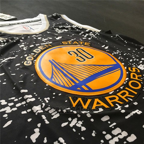 Camiseta Luces De La Ciudad Golden State Warriors Stephen Curry #30 Negro
